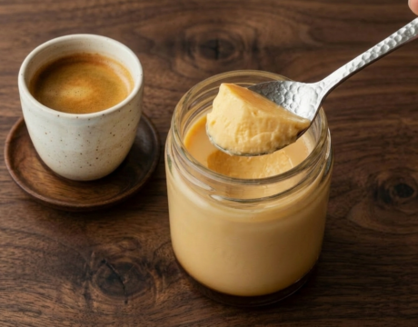 ギュッ！しおをかけてたべるプリン